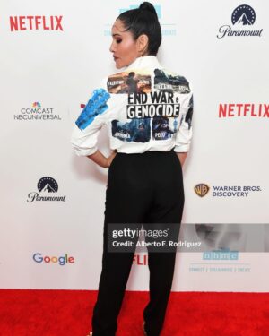 Q'orianka Kilcher Instagram - Thank you so much to the @nhmc_org for inviting me! This year’s focus was on the pillars of truth, dignity, and respect; exploring what makes us human. As an Indigenous, Latina Artist, I believe it’s our responsibility as artists to take courageous meaningful risk and stand up to amplify ALL those voices who are being silenced.

The death of innocent children is unacceptable. 

Genocide is always unacceptable. 

Dehumanizing people is unacceptable. 

Every generation faces a defining moment that tests its moral compass. In these times, we confront such a moment. War doesn’t decide who’s right or wrong, only who is left. War robs children of their innocence and future. The choices we make today, whether we choose to take action or remain silent will echo for generations to come. 🤍🌎🙏🏽🌍🕊️🌏 #Humanity #hope #stopwar #Palestine #Israel #ukraine #russia #Peru #sudan #congo #darfur #armenia #ethiopia #westpapua #uyghurgenocide #myanmar #burma #genocide #tigraygenocide #hawaii #awareness #nhmc Hair by| @mikahairstylist 📸by| @gettyentertainment
