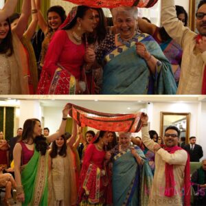 Rachel Viccaji Instagram - You can trust us to be talking about something or other under our breath, and snickering away. This time it’s us dying with laughter, as we mutter curses at everyone for continuously dropping the level of the dupatta and ruining our hair; all while maintaining a demeanour that could convince you that nothing is amiss. Here’s to many many many more years of laughter and love and being mischievous together. ❤️❤️❤️ @lynetteviccaji @cyviccaji @zoeviccajime