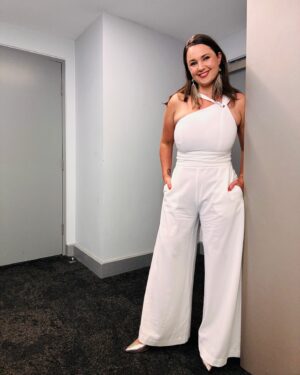 Rae Johnston Instagram - Backstage before hosting the @bandtaustralia 2024 #WomenLeadingTech Awards last night, very excited my @maara.collective jumpsuit has pockets 😍