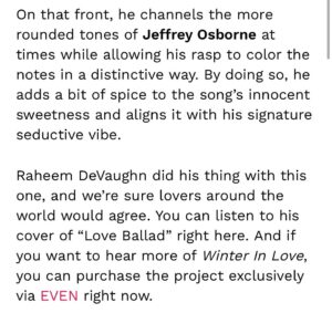 Raheem DeVaughn Instagram - Shout out to @soul.bounce on the honorable mention on my newly 
released single “ Love Ballad “
 on the dps’s . 

If you like the music attached stream it now!  Click on the bio link 🔗