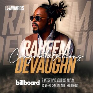 Raheem DeVaughn Instagram - “Let’s Fall In Love” 
has been top 10 on the
 UAC  @billboardcharts 
for 7 week and for a total 
of 22 weeks total. 

The rise to #1 is still in motion.
 For all my indie artist remember
 it’s not a Sprint  it’s a Marathon. 🤲🏾✨🏁

Continue to stream and support me! 

WE GOT MOTION 🫡

PUT IT ON REPEAT 🔁 

BET AWARDS 24