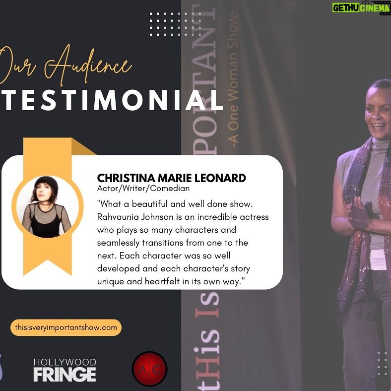 Rahvaunia - 28 Likes - • APPRECIATIVE • Come see what @christinamarieleonard is talking about. Thank you Christina 🤍#thisisveryimportant #reviews #testimonials #hollywoodfringe #theactorscompanyla #lafpi #soloshow #theatre #hff2024 #tivi HIT THE 🔗 IN OUR PROFILE FOR TICKETS