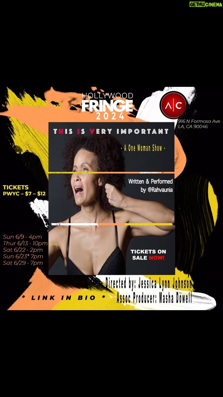 Rahvaunia - 27 Likes - • Tik Tok Tik Tok • Are you ready?! Get your tickets. 🎭 Tickets are $7 & $12 and there are 5 shows. No excxuses! The 6/13 show is PWYC (Pay what you can). I promise it will be the BEST entertaining hour you’ve had in a while, and you wont believe the tickets were so affordable. 🥰 Come have some fun with ya girl! ♥️ FOR TICKETS = LINK IN BIO - IG page has #linkinbio 🎭 #thisisveryimportant #LAThtr #LATheatre #hff24
#theactorscompanyla #soloshow #onewomanshow #hollywoodfringe
INDUSTRY & PRESS COMPS : EMAIL tix.tivi.show@gmail.com (or hit the link in bio)