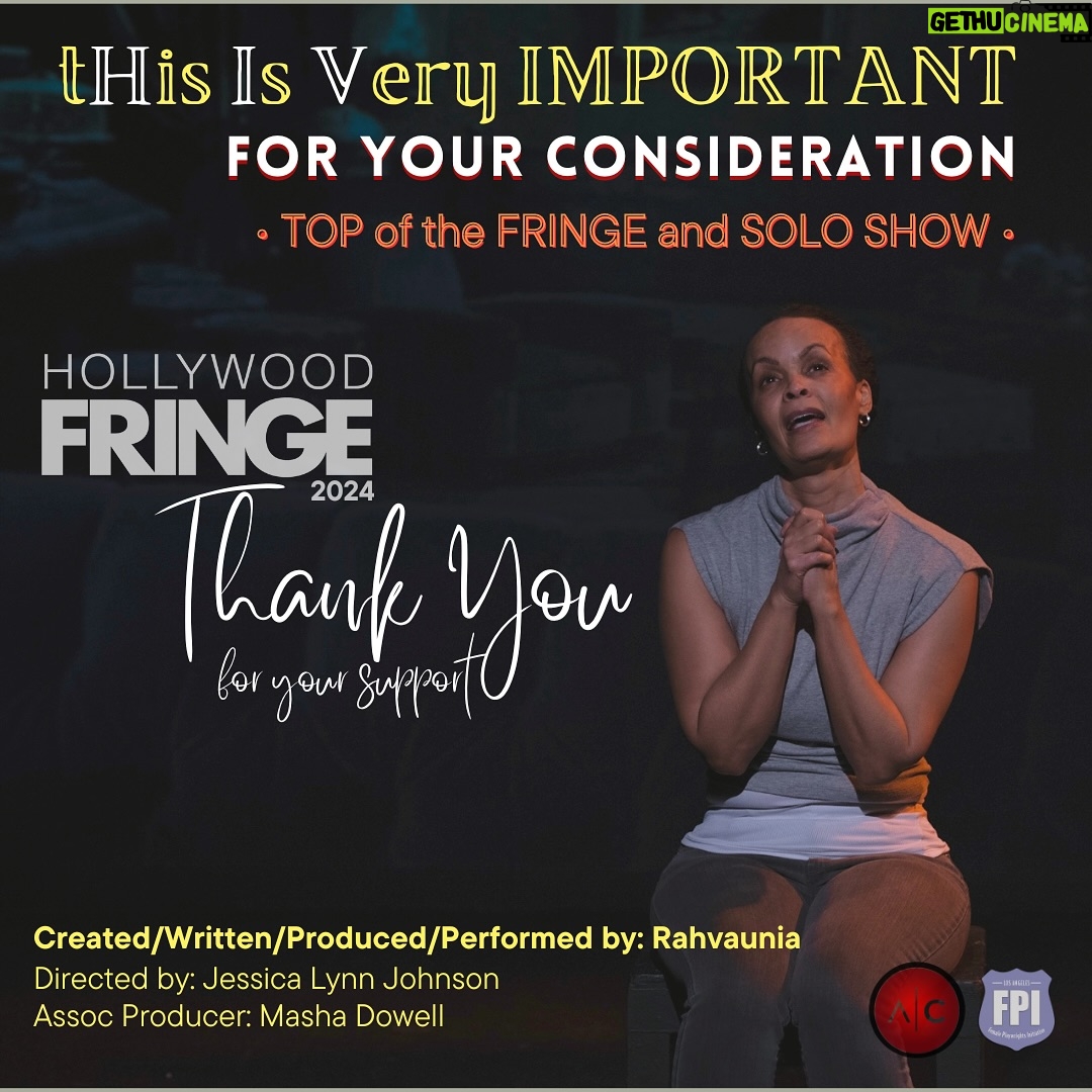 Rahvaunia - 31 Likes - • FOR YOUR CONSIDERATION • Please vote for tHIs Is Very IMPORTANT (Ballots have been emailed) We thank you for your support and consideration. What a wonderful whirlwind HFF2024 has been! ✨💛✨ #thisisverimportant #hollywoodfringe #actorscompanyla #lafpi #foryourconsiderationHFF2024
