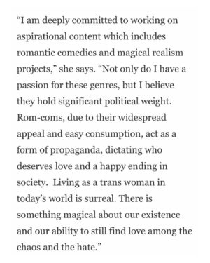 Rain Valdez Instagram - Happy international women’s day. ✨ Thank you @teresajusino and @themarysue for the platform. 

“I am deeply committed to working on aspirational content which includes romantic comedies and magical realism projects,” she says. “Not only do I have a passion for these genres, but I believe they hold significant political weight. Rom-coms, due to their widespread appeal and easy consumption, act as a form of propaganda, dictating who deserves love and a happy ending in society.  Living as a trans woman in today’s world is surreal. There is something magical about our existence and our ability to still find love among the chaos and the hate.” 

#transisbeautiful #fundnewhollywood #internationalwomensday 

📸 x @jayrivphoto 
👗 x @couturezen 
💄x  @don_hsiao