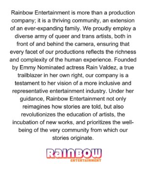 Rain Valdez Instagram - I wrote this mission statement last summer as I was imagining what it would be like to have an equity centered trans-led company. I believe that abundance is a spiritual birthright. And creation is the key to our ability to thrive. 

If this vision inspires you. Please check out our fiscal sponsorship hosted by @thequeer26 and @givebutter. All donations are tax deductible. Link in bio. 💯❤️

Thank you! Oh and happy Valentine’s Day! 🥰🌹
#fundnewhollywood 

📸 x @jayrivphoto 
👗 x @couturezen 
💄x @patricksantaana @don_hsiao