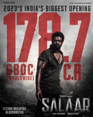 Ramachandra Raju Instagram - The most violent man announced his arrival ⚠️

#SalaarCeaseFire hits 𝟏𝟕𝟖.𝟕 𝐂𝐑𝐎𝐑𝐄𝐒 𝐆𝐁𝐎𝐂 (worldwide) on the opening day!

𝐓𝐡𝐞 𝐛𝐢𝐠𝐠𝐞𝐬𝐭 𝐨𝐩𝐞𝐧𝐢𝐧𝐠 𝐟𝐨𝐫 𝐚𝐧𝐲 𝐈𝐧𝐝𝐢𝐚𝐧 𝐅𝐢𝐥𝐦 𝐢𝐧 𝟐𝟎𝟐𝟑 💥

#BlockbusterSalaar #RecordBreakingSalaar #SalaarRulingBoxOffice

#Salaar #Prabhas #PrashanthNeel @PrithviOfficial @shrutihaasan @VKiragandur @hombalefilms @IamJagguBhai @garuda_ram_official @actorsimha sriyareddy @bhuvangowda84 @RaviBasrur @vchalapathi_art @anbariv @SalaarTheSaga