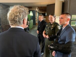 Rand Paul Instagram - This morning, I presented two officers with a Congressional record for their valiant efforts when the @ky_state_police trooper was shot 3X in the back and a @kyfishwildlife officer came to his rescue.

These brave LEOs and so many others deserve our recognition and praise!