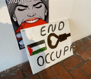 Randa Abdel-Fattah Instagram - VANDALISM AGAINST PRO-PALESTINE ACTIVIST MATERIAL @ouranu School of Art and Design exhibition on activism‼️

Over the past few weeks, students at SOAD have been putting together an exhibition on student activism. 
This morning, it was discovered that all posters, banners, and other material related to Pro-Palestine activism were removed or destroyed, whilst other exhibits remained. 

This horrific display of vandalism is not only an infringement on our right to free speech and protest, but a clear act of racism. We will not allow this to be overlooked. We call on the university to investigate these blatant racist attacks. We call on the university to stand by the right of students to express their solidarity with the people of Palestine through protest and artistic expression. We call on the university to take action to prevent further racist abuse and discrimination.

Forever for a free P@lestine🇵🇸✊

[Images depict:
~ Removed Palestine banners
~ Removed Palestine posters from the wall whilst others were kept up
~Posters cut in half to remove the Palestinian flag, but leaving the Aboriginal flag (on the ground) 
~ Removal of unmarked Palestinian flags (without slogans)]