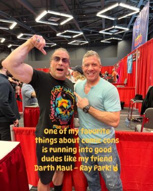 Ray Park Instagram - One of my favorite things about comic cons is running into dudes like my good friend Darth Maul, Ray Park!
🤘#cool #starwars #darthmaul #rvd #af #elephantitusofthearm