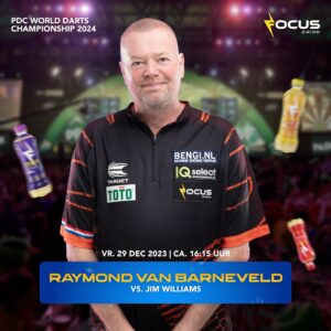 Raymond van Barneveld Instagram - Vanmiddag speelt Focus Drink®-ambassadeur @raybar180 zijn tweede wedstrijd op het PDC World Darts Championship 2024 tegen Jim Williams! 🎯

Team Focus Drink® wenst Barney heel veel succes en focus! ⚡️