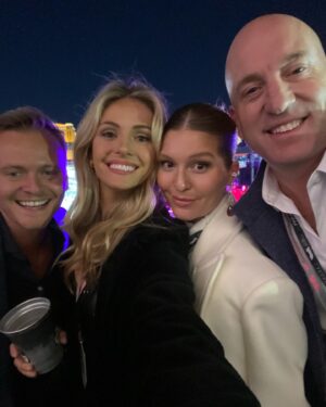 Rebecca Dalton Instagram - Finally made it to my first F1 race and it was F1’s first race in Vegas. WOW. Thanks for showing us a great time @hinchtown!! And my wonderful @fionahewitson for giving me a tour of the F1 garages and @parkertank for hosting us at Redbulls crazy fun hospitality!! I’ll just need a quick week to recover
