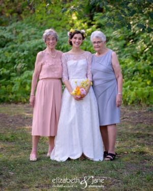 Rebecca Liddiard Instagram - I promise this is my last wedding post! But there are a few people I have to give HUGE shout outs to for providing their services, talent and support!

 📸 Photography by Liz Bradley of @elizabethandjane.photography please look her up for your photo needs!!! She has a very personal touch, I have met her exactly once and I feel like I have made a true friend. She certainly captures the most beautiful and intimate moments.

💄 Makeup by @makeup.by.yelena ooooo she was so good and helped me recreate EXACTLY the look I wanted. Kind and curious, she’s amazing.

Hair by Kate McBride @hairlovebykate also a calming and creative dream! She figured out my hair in 2 min and somehow made it stay beautiful in 42C heat and under a flower crown that came on and off all day.

👰 👗 DRESS restored and altered to perfection by @vintagebride.ca Cher is a masterful seamstress. I found this dress in her treasure trove shop and she made it into literally the most magical thing I have ever put on my body.

🏠 @thebridge_ph who created a safe and blissfully covid-free teeny tiny wedding of our dreams. Also the food was 👌

And finally our Grandmas, the other stars of the show. We wanted them so badly to be there and they came along with the rest of our closest and dearest family. This day was truly a gift, thank you to everyone who made it happen ❤️