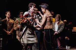 Reeve Carney Instagram - What a magical night… What a magical journey… 🌹 So so grateful for every moment of it @hadestown ❤️🌹
📸’s by @zcassar 
black and white 📸 by @andrewonbroadway