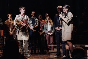 Reeve Carney Instagram - What a magical night… What a magical journey… 🌹 So so grateful for every moment of it @hadestown ❤️🌹
📸’s by @zcassar 
black and white 📸 by @andrewonbroadway