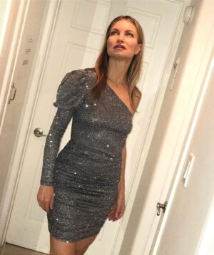 Rena Riffel Instagram - Glitters in the dark and in the light ✨Thank you to @femmeluxeusa #fashion and to my boyfriend for making me sparkle✨#femmeluxegal #dress #puffysleeves #modeling #influencer #photobyfieldmouse #artwork