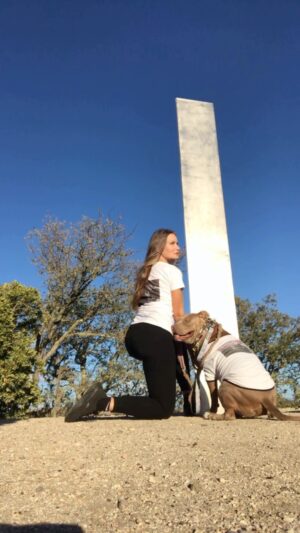 Rena Riffel Instagram - #ooth Twinsies ♥️🐾♥️ Wearing our matching retro #Y2K 2011 Showgirls 2: Penny’s From Heaven t-shirts with the #monolith 💃Tomorrow will be #Showgirls 27 year Anniversary!! #dancer #pibble #rescuedog #bff #pitbullsofinstagram