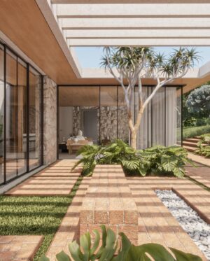 Renato Mendonça Instagram - Um dos meus ambientes favoritos da Casa Wang é o pátio interno, que valoriza a iluminação natural. 

O espaço foi criado a partir de um jogo de pergolados, com abertura para duas árvores escultóricas. Ali, desenvolvemos um banco voltado para a piscina e um rasgo no chão com lareira, que confere dramaticidade à composição. 

📸 @estudioklee