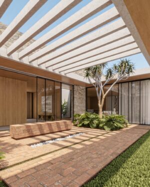 Renato Mendonça Instagram - Um dos meus ambientes favoritos da Casa Wang é o pátio interno, que valoriza a iluminação natural. 

O espaço foi criado a partir de um jogo de pergolados, com abertura para duas árvores escultóricas. Ali, desenvolvemos um banco voltado para a piscina e um rasgo no chão com lareira, que confere dramaticidade à composição. 

📸 @estudioklee