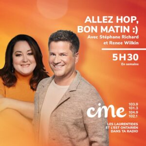 Renée Wilkin Instagram - 🎉📻YAHOO !! 

J’avais hâte d’enfin vous l’annoncer ! Cet été, j’animerai à @cime_fm aux côtés de @stephrich74!! 

Dès le 26 juin, on vous accompagne en matinée, bien des anecdotes et des fous rires à l’horizon !

On se retrouve à 5h30 du lundi au vendredi 🧡

#cimefm #radio #animation #laurentides #estontarien #animatrice #lèvetôt