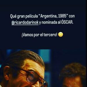 Ricardo Darín Instagram - Otra muestra de tu gran generosidad. Emociona tanta sencillez. Siempre fuiste así y te conozco desde que tenias 17, ya se sentía. @leomessi Gracias!
Vamos Argentina! 🇦🇷 #argentina1985