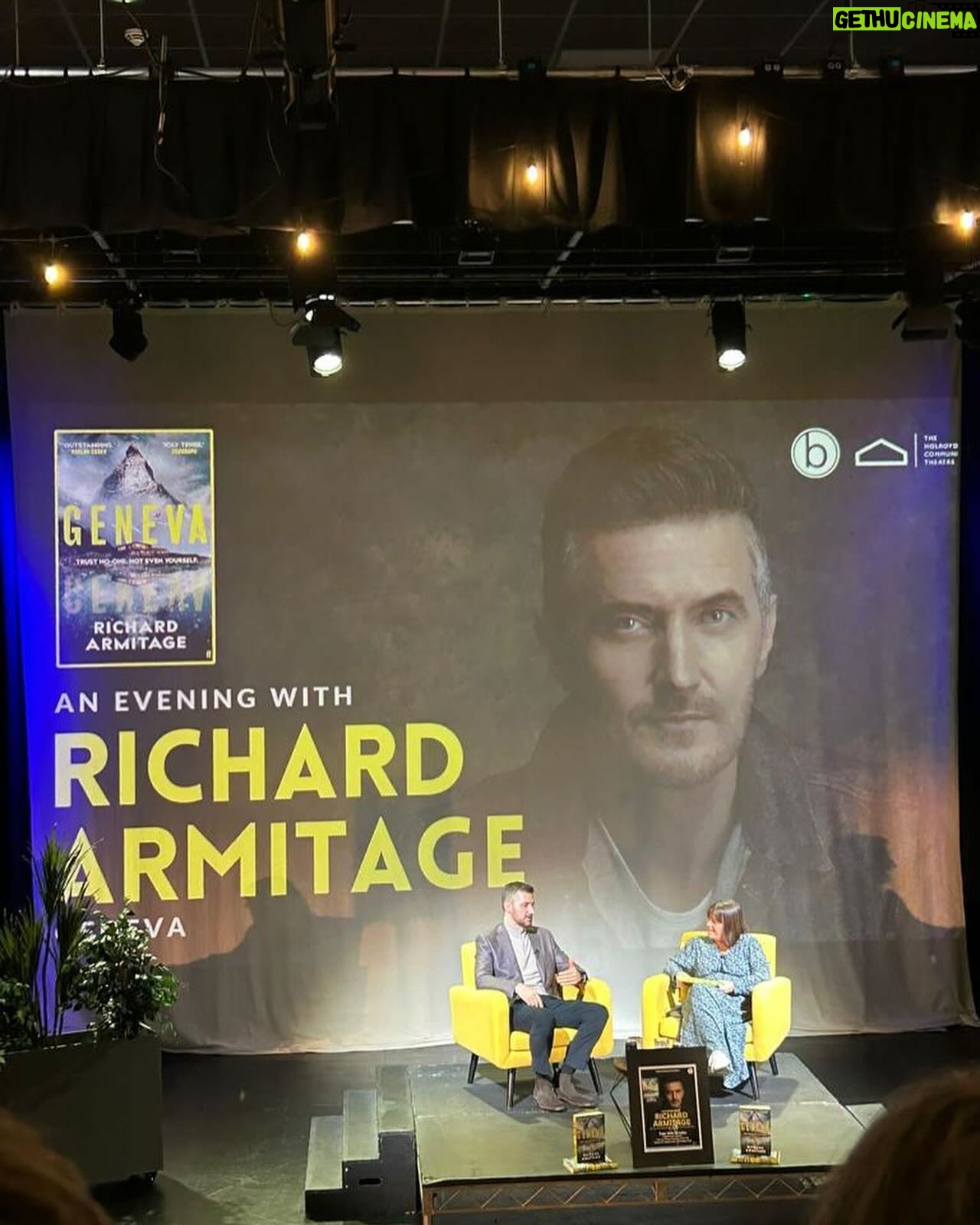 Richard Armitage - 5.1K Likes - This is like the chapter in #geneva when Sarah arrives at the Biotech conference and her face is everywhere 😳🙈 Thank you to Holroyd Community Theatre everyone at Booka Books and Caroline Lang for a fun evening.