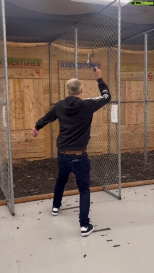 Richie Stephens Instagram - Handy with a hatchet. My hair grew back. And yes, that is red underwear. 
.
.
.
.
.
#hatchet #hatchetman #axe #axeman #axethrowing #axethrower