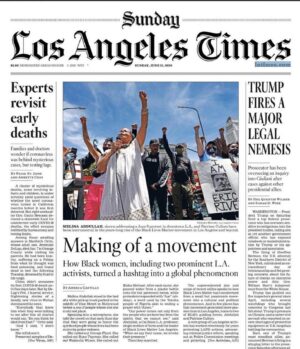 Rick Cosnett Instagram - Thank you. This is every day for the rest of our lives. Dissembling white supremacy #Repost @blmlosangeles
・・・
Today’s @latimes cover story...
This is a moment when the world has cracked wide open, when all of our most radical imaginings can be ushered in. Grateful for our movement and all of the beautiful beings who give so deeply of themselves to make Black freedom real. @osopepatrisse @docmellymel  @blmlosangeles @blklivesmatter #BlackLivesMatter #DefundThePolice #ReimaginePublicSafety