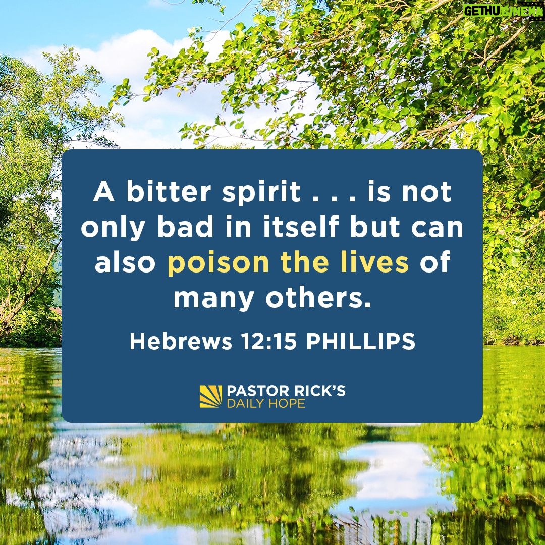 Rick Warren - 2.7K Likes - Resentment is a poison pill you don’t need to swallow. Discover why—and how—to let go of resentment in today’s #DailyHope devotional. Click the link in profile or visit http://bit.ly/pastorrick.