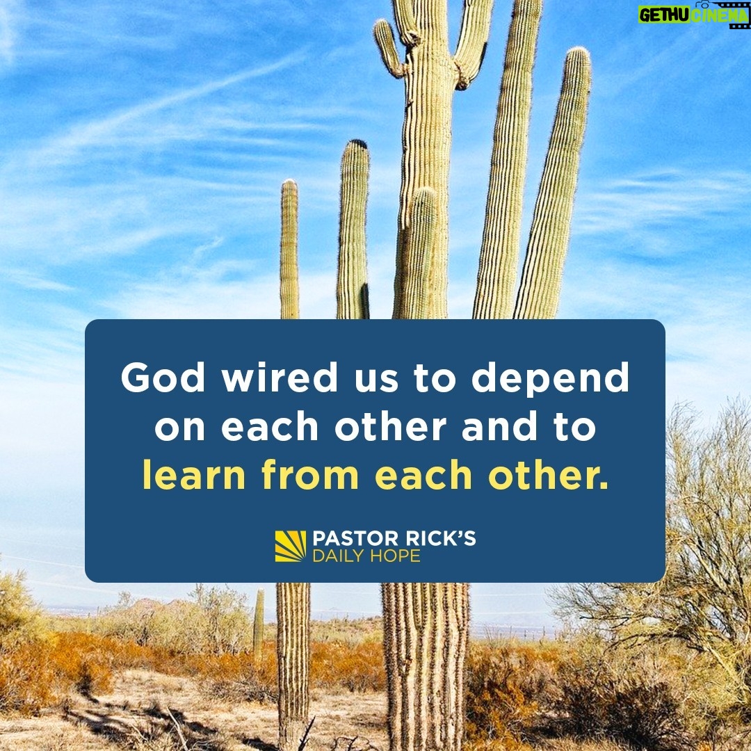 Rick Warren - 2.4K Likes - The most important things you need to learn in life require that you be in relationship to other people. You can’t do it on your own! Discover more about why we need each other in today’s #DailyHope devotional. Click the link in profile or visit http://bit.ly/pastorrick.