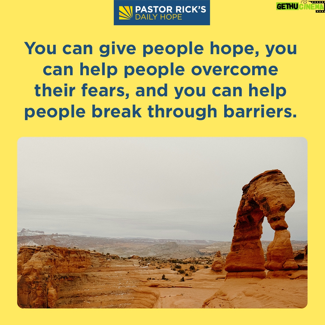 Rick Warren - 1.9K Likes - You have experiences in your life that could be barrier-busting, inspirational, and motivational to other people—if you’re willing to share them.
Discover the power of sharing your experiences in today’s #DailyHope devotional. Click the link in profile or visit http://bit.ly/pastorrick.