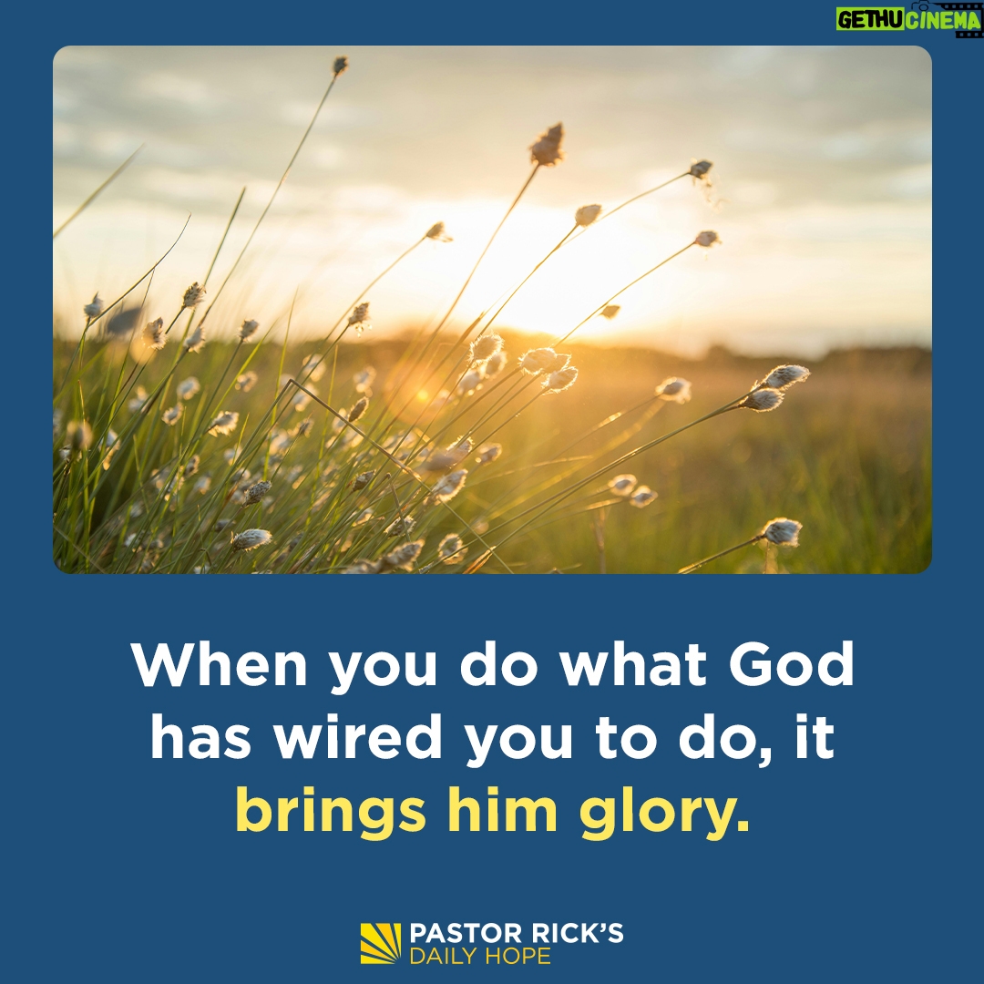 Rick Warren - 2.5K Likes - When you serve God out of design rather than duty, it brings God glory and brings you delight.
Find out how to live this way in today’s #DailyHope devotional. Click the link in profile or visit http://bit.ly/pastorrick.