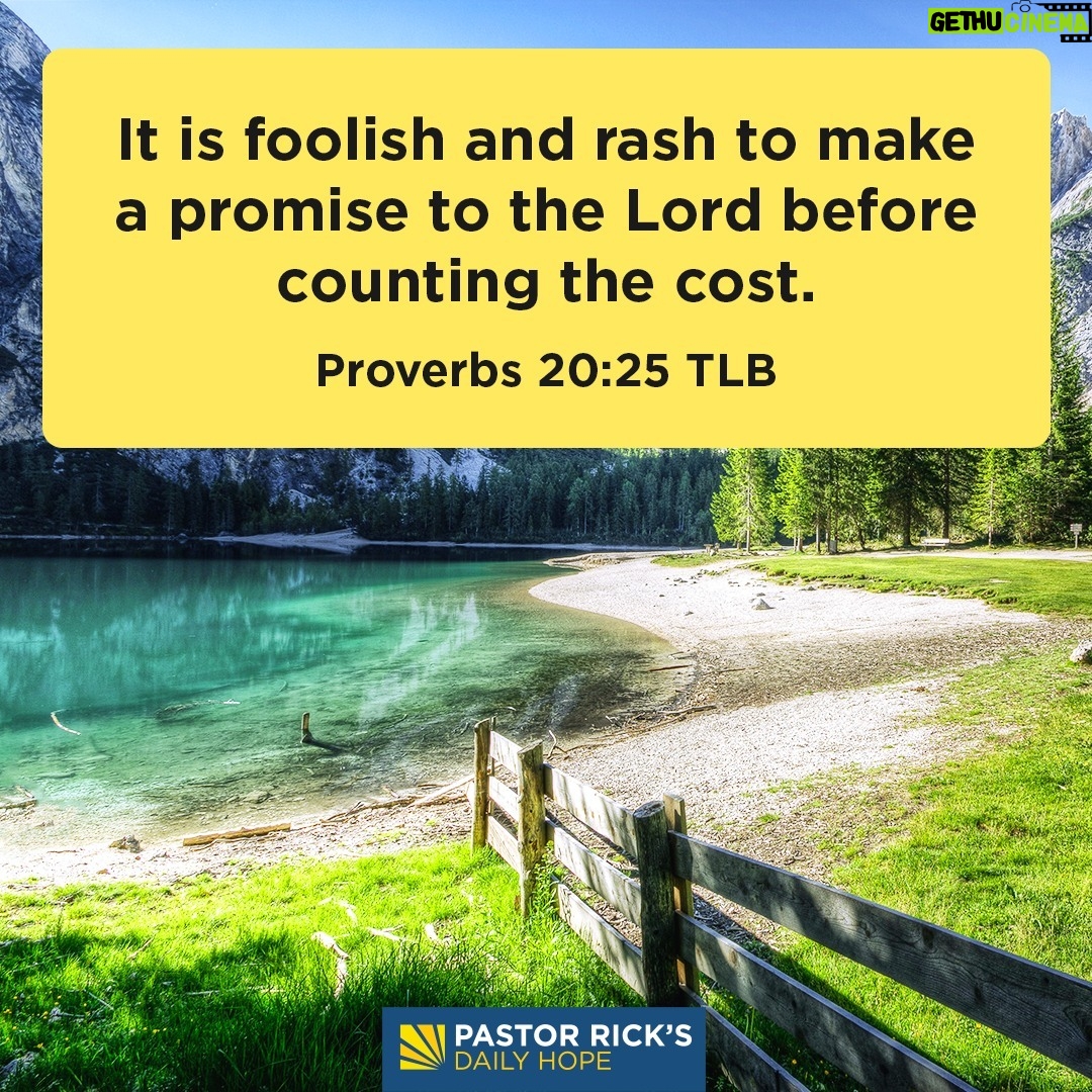 Rick Warren - 1.8K Likes - Here’s the question you need to ask when you’re making a major decision: Is it worth it? In today’s #DailyHope devotional, Pastor Rick explains how you can count the cost before you commit. Click the link in profile or visit http://bit.ly/pastorrick.