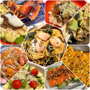 Rika Nagae Instagram - #りかちまる飯
さて、昨年の11月の飯です！
今回は脂質が多そうに見えますが、
なるべく抑えられるところは抑えているつもりです！
よーい！ドン！
⁡
⁡
①かぼちゃサラダ【むくみ解消 ビタミンE】
ワンパンで作るかぼちゃサラダです！
かぼちゃはたぶん冷凍のを使っているので、
レンチンでやわらかくしといて、
玉ねぎとソーセージを炒めておきます。
油はオリーブ油をほんのちょっとだけ！
フライパンに焦げ付かないためのものとして使います。
ソーセージもオーガニックにしました！
あたためたカボチャを合わせて適当に混ぜます。
味付けは、かぼちゃと玉ねぎの甘さ、ソーセージの塩味で充分です👌
最後に余っていたのでアーモンドを砕いてかけました。
終了！おいしい！
⁡
⁡
②イカの生姜焼き【たんぱく質】
よくある屋台でのイカ焼きです！
醤油みりん酒、おろした生姜、隠し味でほんのちょっとだけ味噌を入れます。
フライパンでジュージュー焼けばおっけー！
いつ食べてもおいしい🤤
⁡
⁡
③鶏むね肉とアボカドのサラダ【たんぱく質 ビタミン】
わさび醤油と、クリームチーズを混ぜ合わせていると思う！
海苔もちぎって混ぜてます。
少し体のことを気にしたメニューです。
でもこれは、作ったらわかるんだけど、
どうしても味を濃くしたくなるので、塩分要注意です！
⁡
⁡
④にんじんご飯のタコライス(温玉のせ)【ビタミン】
挽肉の味付けはソースとケチャップ。
アボカドをとにかく消費しなくてはならなかった模様…！！
ぐちゃぐちゃに混ぜて食べるのおいしい〜🤤
大量にあったにんじんをみじん切りにして
お米と一緒に炊きました〜✌︎
⁡
⁡
⑤でましたチー牛【エネルギー】
玉ねぎを消費したくて作った！
紅生姜も使いたかったのだ！
そしてなにより、私は“チー牛”というのを
食べてみたかったのだ！！！！！！
その夢が叶いました🥹ありがとう。
初めて食べたけど、たぶん世界一美味しく作れたと思う。
牛丼とチーズって合うんだね〜。
この料理だけ脂質よりも至福を大事にしました♡
⁡
⁡
⑥ホタテと空芯菜の塩焼きそば【たんぱく質】
もうそろそろ焼きそば大好き声優として認識される頃かな？笑
家にあった食材で適当に合わせてみたら、
めっちゃ美味しかった！！
空芯菜って炒めるとなんだかミルキーっぽいなって思うの私だけですか？？
それとホタテがめっちゃ合うんです！！
味付けはいつもの塩焼きそばの粉半分です🤏
⁡
⁡
⑦ 王蟲タコス【ビタミン】
なんだか見た目がソレっぽい。
タコスっていつ食べても美味しいなー！
雑に作っても絶対おいしくできる👍おすすめ
⁡
⁡
⑧エンペラーサーモン！！【アスタキサンチン】
技名のようなサーモンはふるさと納税より。
大人気だってルゥさんが教えてくれたっけ🤔
本当に美味しくてびっくり…。
一度は食べてみてほしい。
家に来て食べた人達みんな目をまん丸にして取り憑かれたように食べてた笑
わさび醤油が飽きたので、
アーモンドとアボカドでおしゃれにしてみたよ！
「パクチーサラダ」で検索してタレは作りました☘️
⁡
⁡
⑨間違いなく余り物塩焼きそば【エネルギー】
見た通りです。
油はソーセージで充分なので使いません！
麺に付着している油もあるしね。
これ以上は油を使う必要はないのだ！
焼きそば買うと3食ついてくるから、
どうしてもりかちまる飯も焼きそばが多くなってしまうんだよね〜🤣
毎回どんな食材使おうか考えるの楽しい！！
⁡
めでたしめでたし飯うまし料理たのし♪
⁡
#りかちまる飯
⁡
⁡