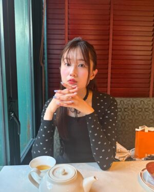 Ririko Masuzawa Instagram - 新入りたちを着てランチした日🫖
.
#りりこふく 
#cardigan @alexanderwangny 
#choker @musubore_official