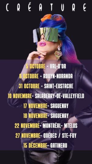 Rita Baga Instagram - Une CRÉATURE en tournée: ça ressemble à quoi? Il ne reste que 9 dates, on termine ça en décembre ❤️

Pour les billets: www.ritabaga.ca

Merci à la belle gang de Moncton pour votre participation extraordinaire #monctogne et à ma grande amie de toujours @izabellehamon pour le montage #mok !