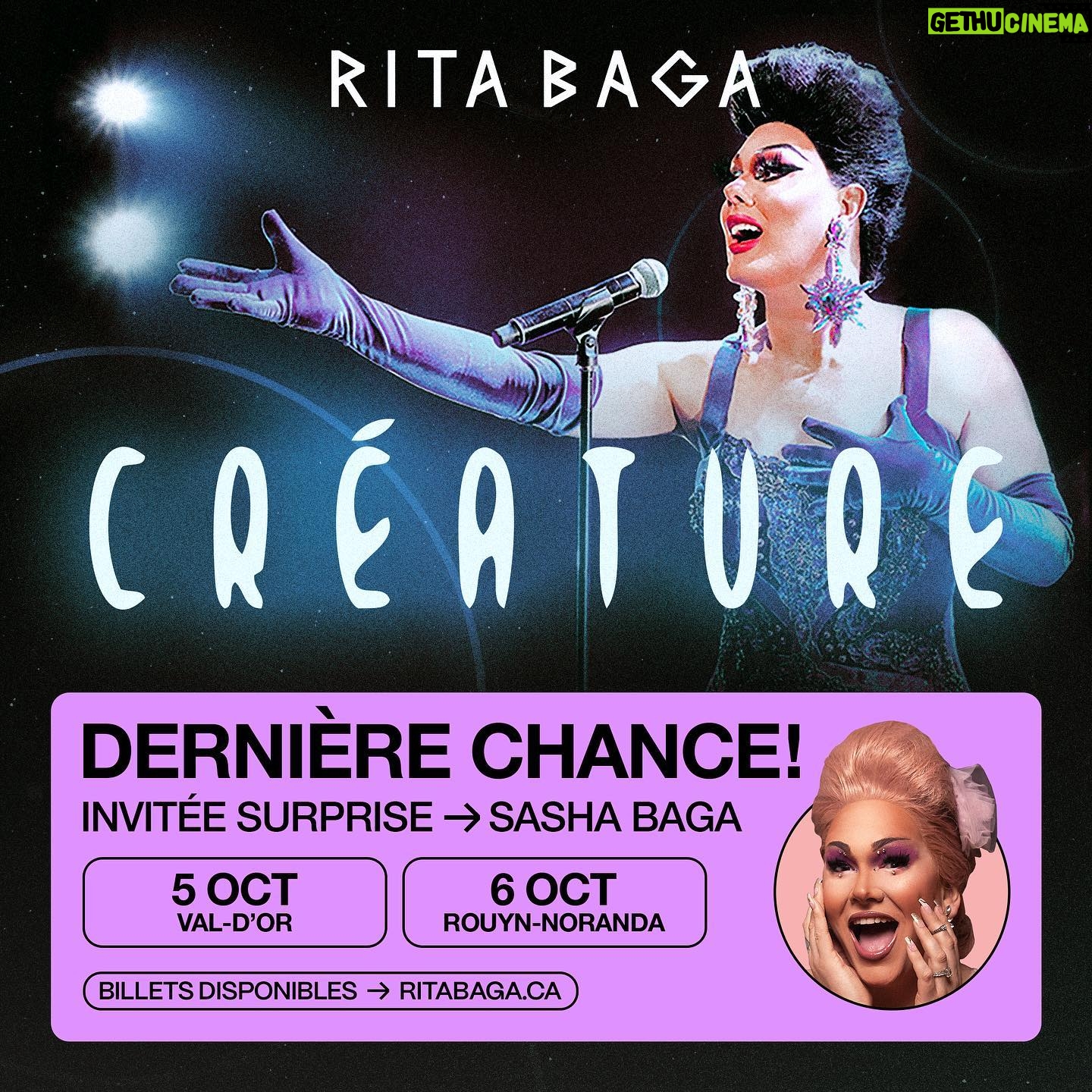 Rita Baga - 3 Likes - ABITIBI!
Deux dernières représentations de Créature cette semaine et SURPRISE: @sashabagaz se joint au spectacle ❤️
Val-d’Or: 5 octobre
Rouyn-Noranda: 6 octobre
Billets disponibles au www.ritabaga.ca