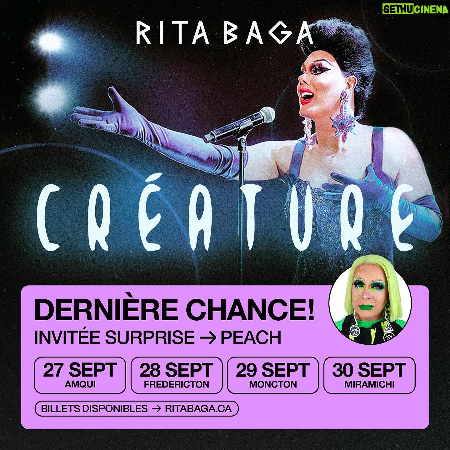 Rita Baga - 3 Likes - Une semaine bien remplie avec 4 spectacles! Amqui et Nouveau-Brunswick, nous voilà!
Et surprise: ma copine @peach_m.u.a s’ajoute au spectacle 🍑❤️
Billets disponibles au www.ritabaga.ca