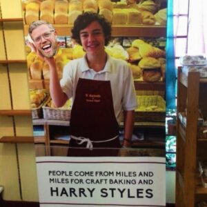 Rob Beckett Instagram - For my @bbcradio2 show next week I want to know about the claims your hometown has on the rich and famous - like this bakery in Cheshire where Harry styles used to work serving up some sweet sweet goods. 

That’s me as a bread roll🥖🍞

Anyway, let me know! Was a well known movie shot on your street? Did a singer work in your local supermarket? Did the lead actor in your school play go on to win an Oscar? Whatever it is, get in touch! 

Comment below or email rob.beckett@bbc.co.uk 🚨