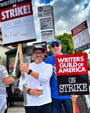 Rob Benedict Instagram - More pics from the line…
with the one and only @jacktruffaut
#wga #wgastrong @wgawest @sagaftra
📸 @dicksp8jr