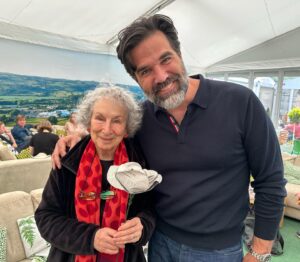 Rob Delaney Instagram - Had a very special onstage conversation with @therealmargaretatwood at the @hayfestival this morning. We discussed writing, grief & assorted plagues. An honor and a pleasure.