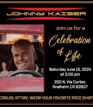 Robby Gordon Instagram - Today @3pm at Speed UTV Ca in Anaheim we will have the Celebration of life for on of my Besties Johnny Kaiser 

This is going to be one of the hardest days of my life. The memories we have with Johnny are and was amazing from the Friday night Parker Runs to Sports Valley before closing to the Indy 500 where we almost won it with our team, Daytona 500, Dakar Rally, Baja 1000 Victory those Crazy reliable SST trucks and even all the little trick Speed UTV items you gave ideas on will be remembered and missed for the rest of my life. 

I’m still in shock you’re gone and I hope you Big John, Parnelli, Scoop My Dad and many other legends are creating cool shit up there, I’m writing this with tears 😭 running down my face. 

See you on the other side JK and today let’s celebrate this amazing person and prey for his family and friends 

All we can say now is RIP and glad you were doing what you love when we lost you.  You are one my very few and best friends and I still think you are one of the greatest car builders ever…… your skills and desire for perfection will be remembered forever. 

Love You Johnny. 

Everyone that comes today please be safe and get home safe we will get you a ride if you need but DO NOT DRINK and DRIVE