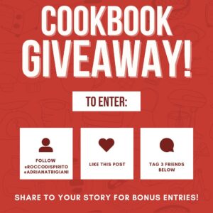 Rocco DiSpirito Instagram - We are excited to share @roccodispirito’s incredible new cookbook, EVERYDAY DELICIOUS, with one lucky reader (  a copy of COOKING WITH MY SISTERS by @adrianatrigiani and @marytrigiani). Enjoy these delicious recipes just in time for summer! Follow the steps below to enter the sweepstakes:

-FOLLOW @roccodispirito and @adrianatrigiani
-LIKE this post
-TAG three friends below

Share this post to your story for extra entries. Winner will be notified by DM from @adrianatrigiani on 5/17, 11:59pm EST. US only.