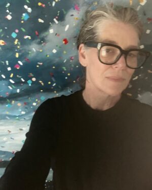 Rochelle Redfield Instagram - I’ve been spending a few days with some furry friends where my first confetti skies painting resides. Much water has flowed under the Kingston/Rhinecliff and Rip Van Winkle bridges ( this spot in the painting is about half ways between )since then. “Days of stormy optimism “  is the sub title of the show that took place at Murray’s cafe, which Covid sadly closed permanently.  I’ve been commissioned several times for confetti skies paintings set at various places around the globe but this very first one, against a storm lifting over the Hudson, resonates with how I was feeling at the time and makes me ask myself if my optimism is dwindling amidst the horrors we are witnessing everyday, and what role art can possibly play.  I’m proud of this piece, and happy that it lives with cherished friends. If anything, it has been witness to many gatherings of people who are dear to one another. And that connection with community is the richest source of optimism to weather the storms.  #confettiskies #strongertogether
#stormyoptimism 
#hudsonvalley #peacenow