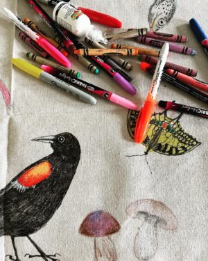 Rochelle Redfield Instagram - Hudson Valley peeps! Join me for coffee at @giobatta.tivoli sunday morning starting at 11:00 for some doodling, coloring and drawing on this 4’x 15’ canvas moveable mural celebrating our fabulous local flora and fauna. This is part of my Civic engagement final project- so come color and partake in some creative mojo!  #colorme #crayons #communityartmaking #beastiebrunch