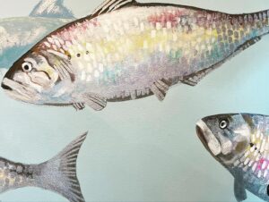 Rochelle Redfield Instagram - Turns out there’s a lot going on in the #hudsonriver , this is the fantasy glamour rock version. Have a peek next time you’re in Hudson, 707 Warren street! A new Little Pickles general store ( and sweetshop) #mural #hudsonvalley #hudsonny #littlepicklesgeneralstore #mixedmedia #shiny #estuarylife #whiteperch #easternpaintedturtle