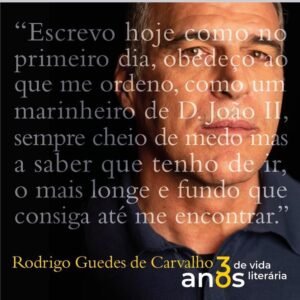 Rodrigo Guedes de Carvalho Instagram - A reedição do meu primeiro romance assinala os meus 30 anos na literatura. Em Abril estará nas livrarias a minha nova obra. Tem sido uma viagem extraordinária de angústia e felicidade, impossível sem uma editora dedicada, e bons e exigentes leitores. Muito obrigado. @domquixoteeditora @leya_portugal
