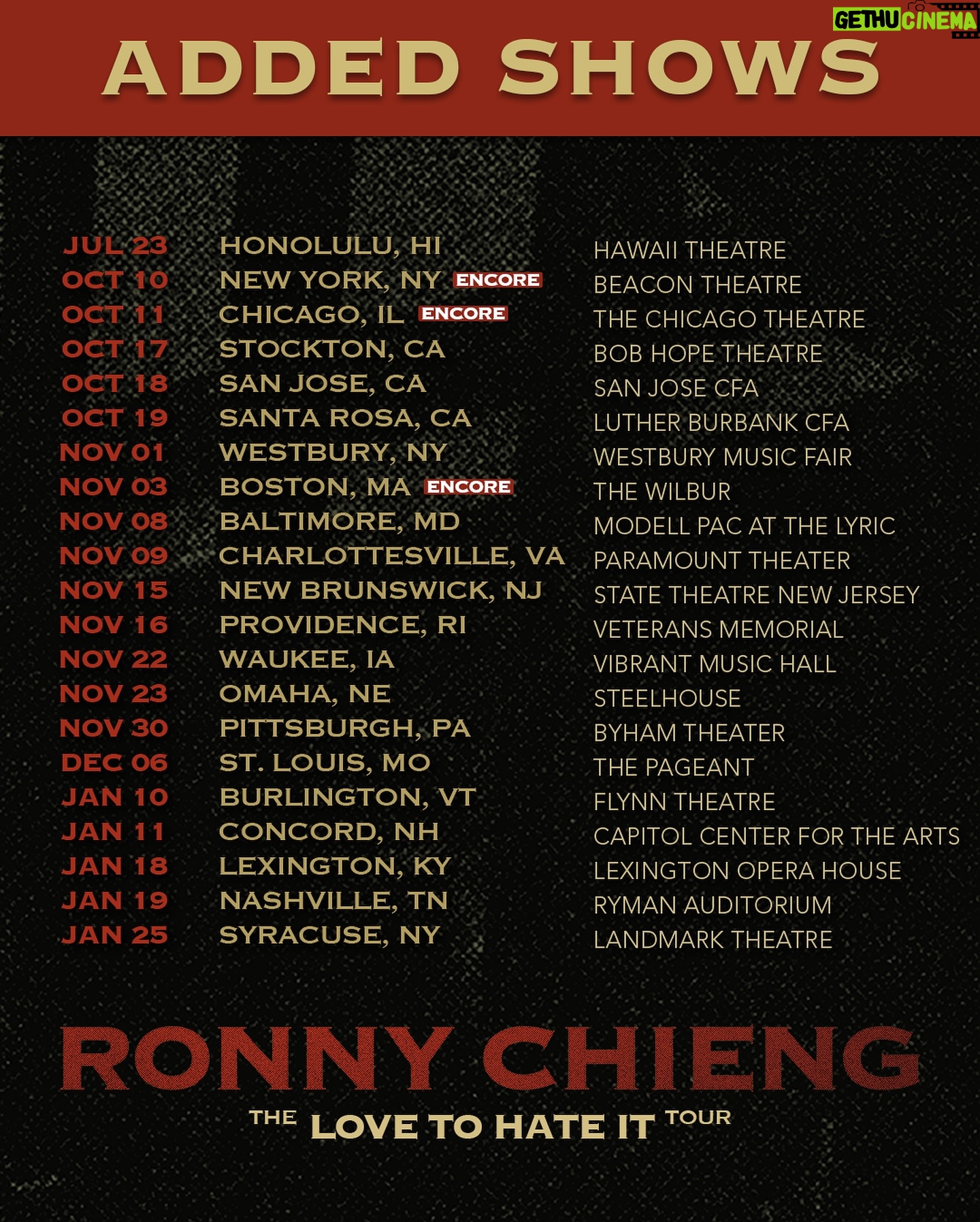 Ronny Chieng - 3.3K Likes - DUE TO OVERWHELMING DEMAND I’m extending The Love To Hate It Tour across America! Presale tickets available NOW with code MONEY at ronnychieng.com
