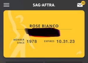 Rose Bianco Instagram - When I was a very young actor (in fact, I was practically a baby haha) I was able to join the actors union. (To clarify — my dues are due by 10/31/23 - then I get a new card. I am not qutting on 10/31/23!!). That was what every actor in Chicago aspired to do. It was an achievement and something that can be very difficult to attain what with the catch-22 and all.  I have always been a proud @sagaftra member.  I don’t ask much from them.  I pay my dues and THANK GOD I can make reasonable pay, get health insurance, and pension benefits. Lately, with the strike, I have had to reach out to my union leadership multiple times. I know they are overwhelmed, and they take a while to respond, but they do answer my questions. It is a challenging time. I want to support my Latino brethren, in their filmmaking endeavors and in their TRIUMPHS Which make my heart so full I want to cry.  Sometimes that can’t be done because of strike rules.  Is it frustrating? YES. But the bottom line is, I have succeeded in being a professional actor, able to make a living in my chosen field, thanks to the decades of precedent setting contract terms pushed through by our union leadership. I cannot turn my back on the union That has caused me to be able to work in this magical field.  @sagaftra @sagaftrastrike @sagaftrastrong @wgaeast @wgawest #unionstrong @melissagatl @the_eric_goins