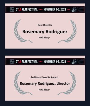 Rosemary Rodriguez Instagram - Much much gratitude to Downtown LA Film Festival! Congrats to @nataliadelriego and @angelasarafyan I cannot wait for you all to see Hail Mary!! There are so many people whose work shines! @hidalealgo I’m honored to be a filmmaker. 📽️🍿🎟️🎬🚀🙏🏻@dtlafilmfest  #dtlaff #hailmary CONGRATS @kralabbar @knatelee ❤️